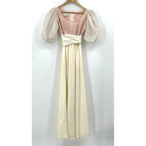 Vintage Victor Costa Dress Women's 4 Balloon Sleeve Peasant Fairy Cottagecore